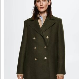 Mango (MNG) Olive Double-Breasted Women's Coat Size M